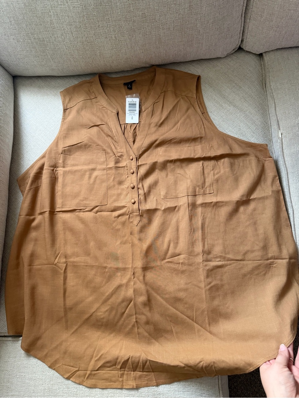 torrid Camel Brown Sleeveless Split-Neck Button-Front Camisole